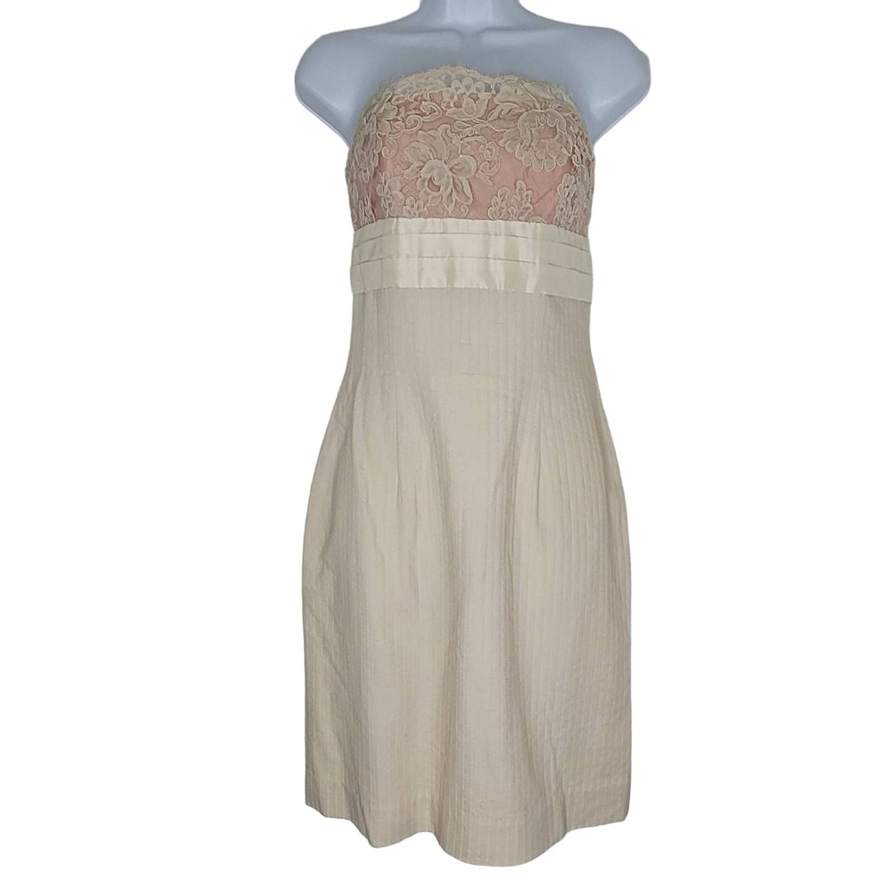 Tracy Reese Strapless Lace Dress Ivory Pink Wedding Cocktail‎ Party USA 6